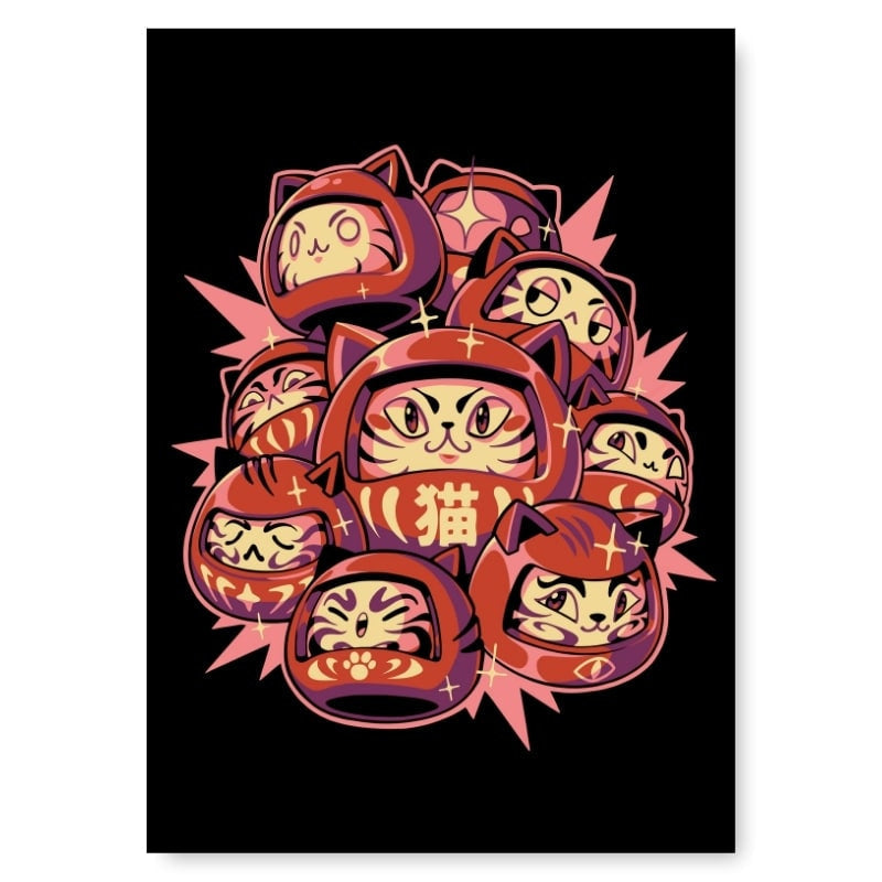 Daruma Cat japansk plakat - A3