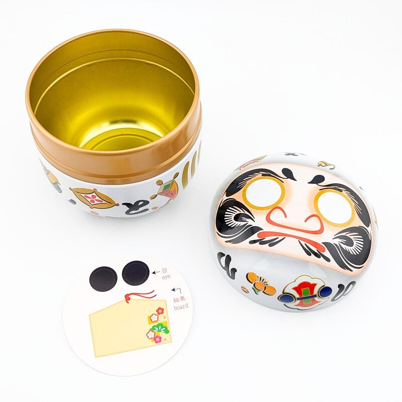 Daruma White Metal Tea Box
