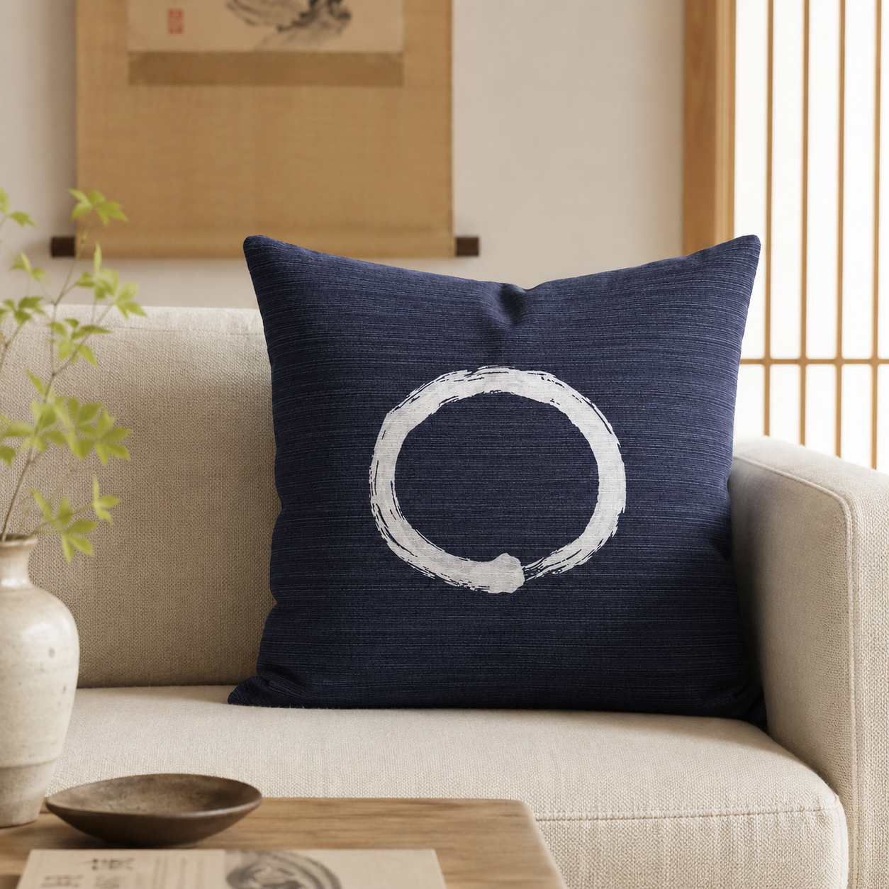 Ensō blåt japansk pudebetræk - 50x50 cm