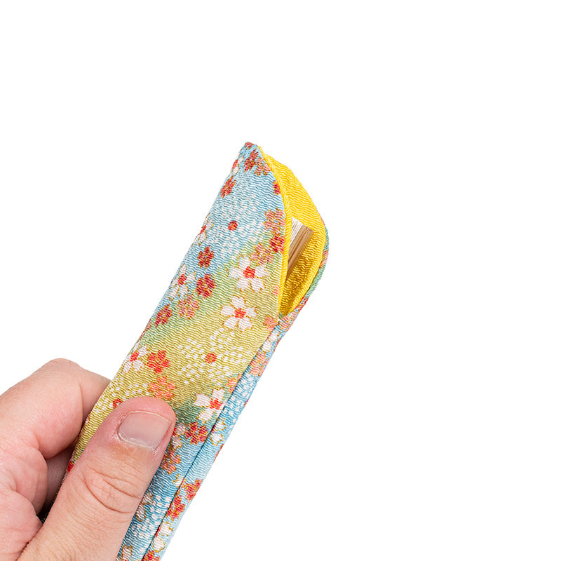 Etui til Japansk Vifte - Yuzen Blågrønne Blomster