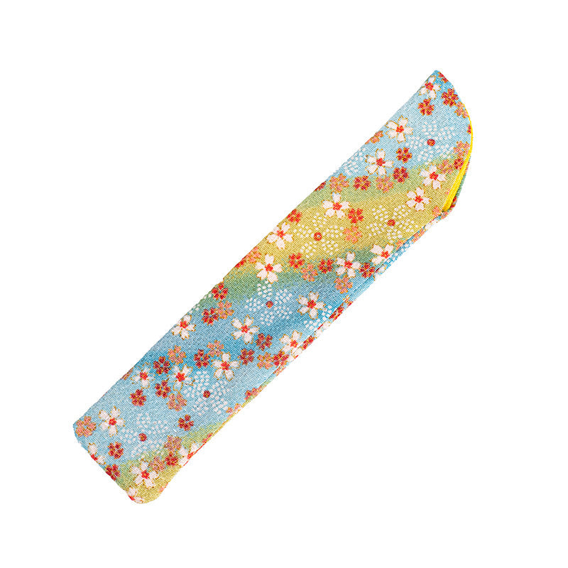 Etui til Japansk Vifte - Yuzen Blågrønne Blomster
