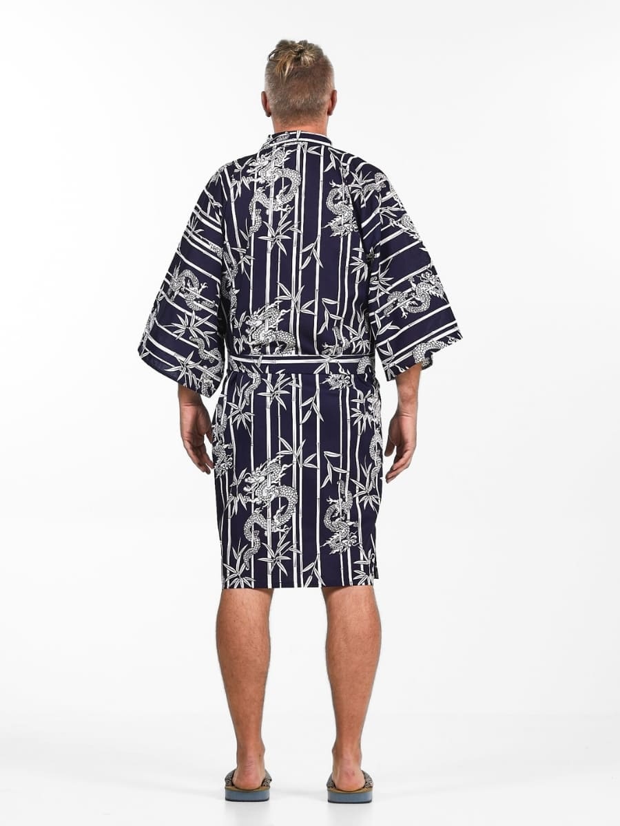 Happi Man bambus- og drage-kimono Én størrelse