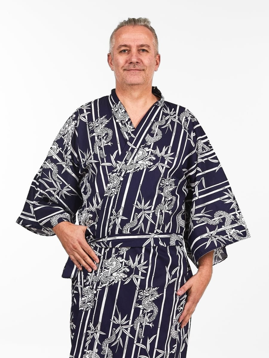 Happi Man bambus- og drage-kimono Én størrelse