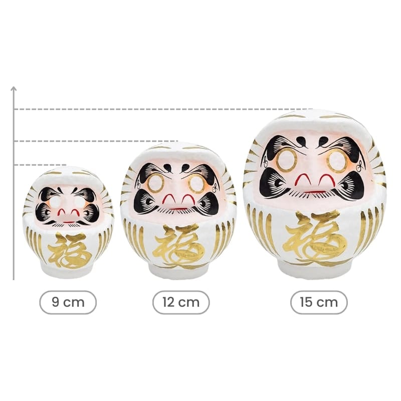 Hvid japansk daruma - 9 til 15 cm