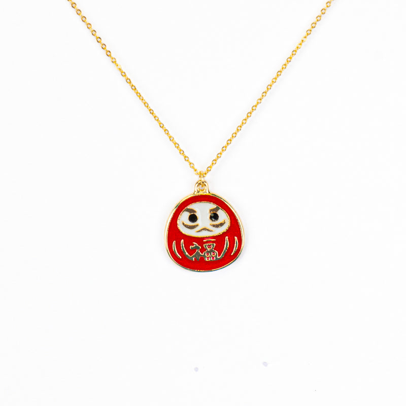 Japansk halskæde med rød og guld Daruma-vedhæng
