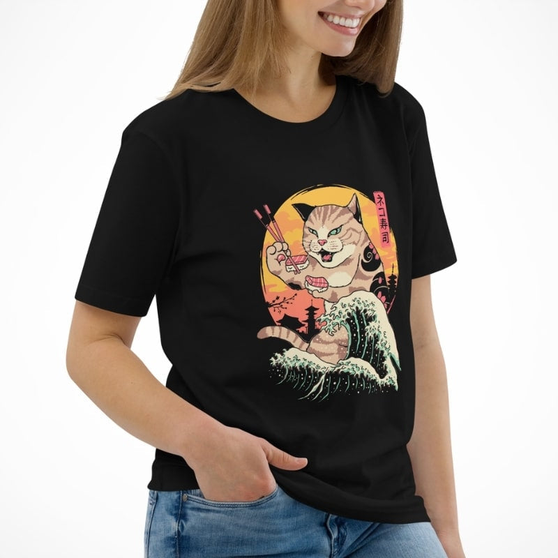 Japansk Kaiju Neko Sushi T-shirt