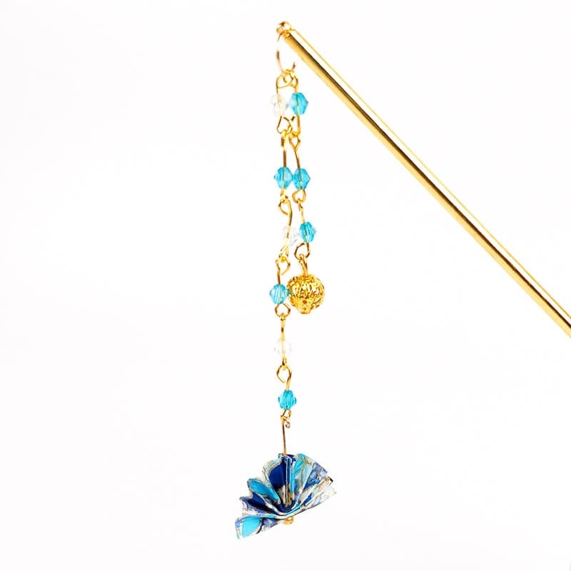 Japansk Kanzashi blå vifte