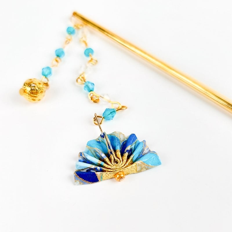 Japansk Kanzashi blå vifte