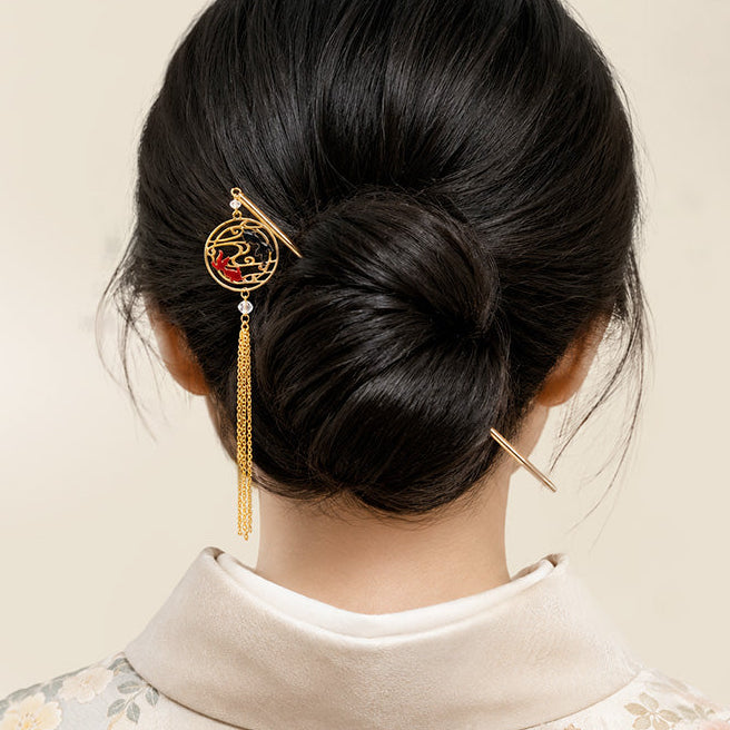 Japansk Kanzashi - Rød & Sort Fisk