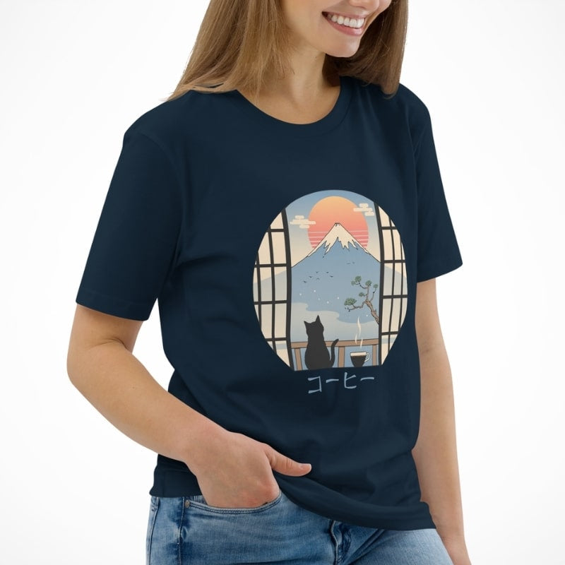 Japansk kat og Fuji-bjerget T-shirt