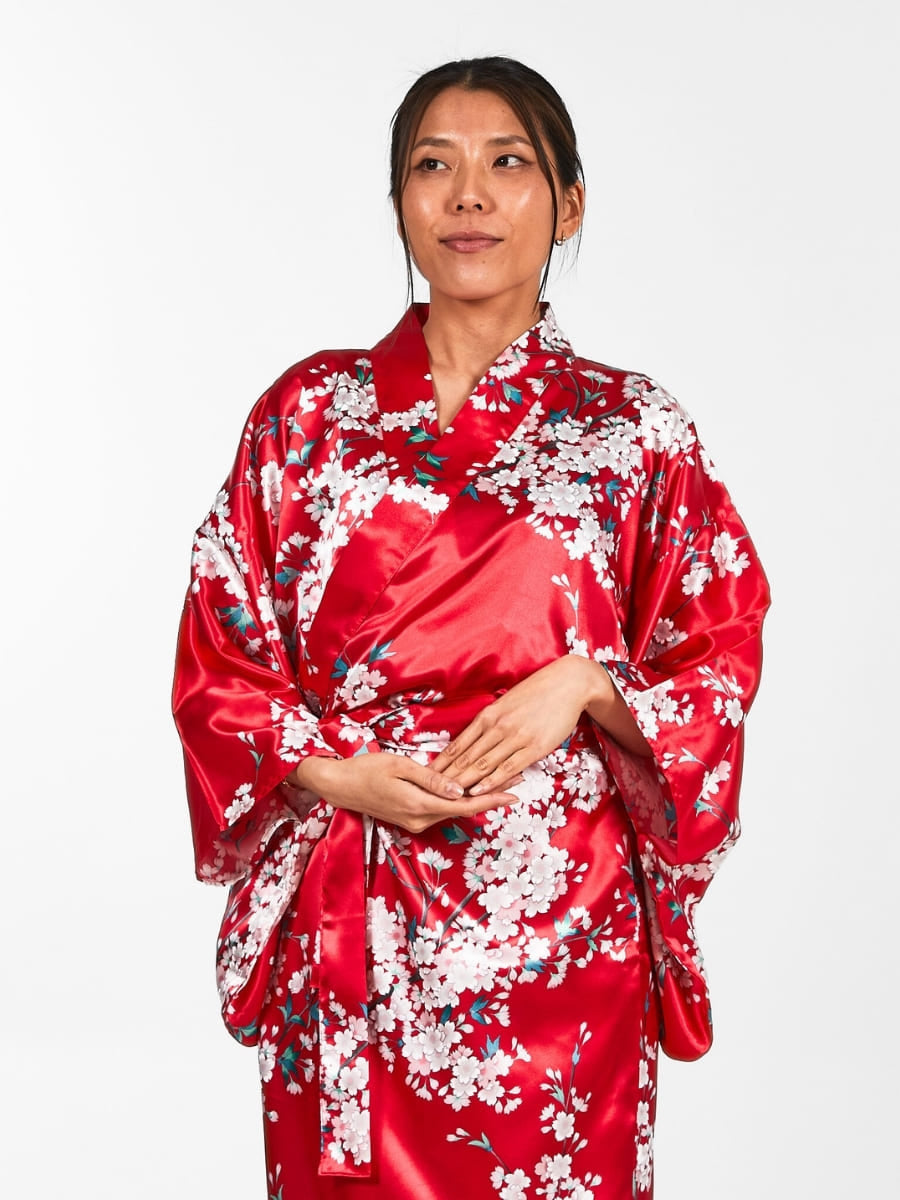 Japansk kimono med kirsebærblomst til kvinder Én størrelse