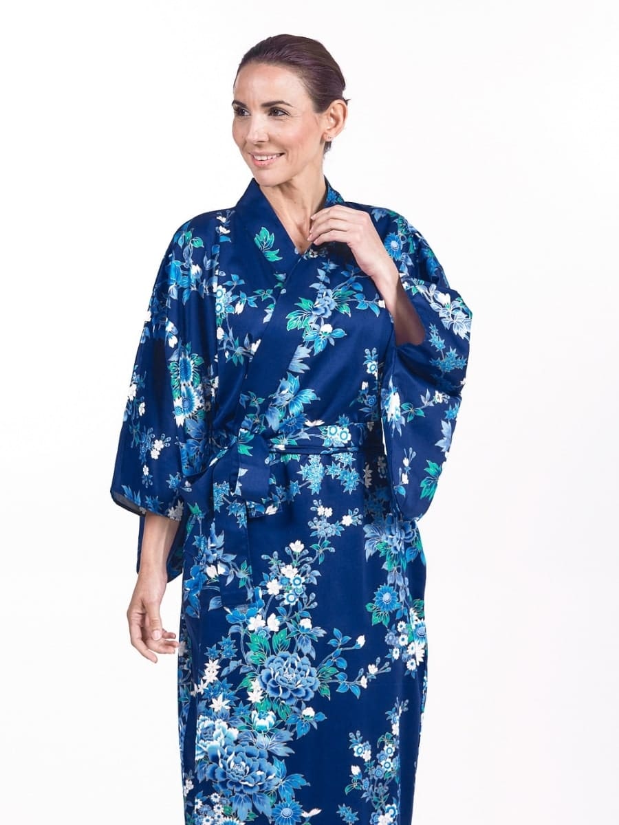 Japansk kimono til kvinder Blå Hana Én størrelse