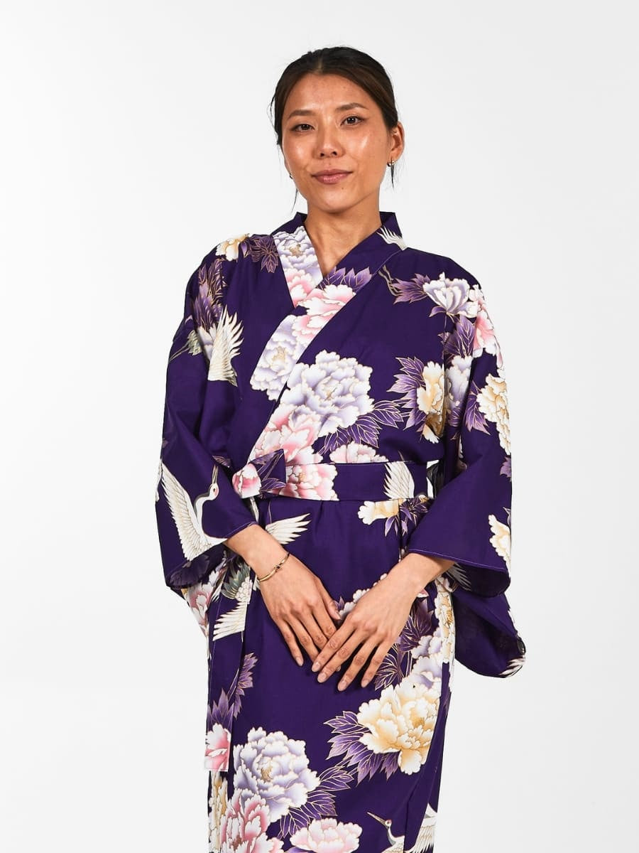 Japansk kimono til kvinder Botan to Tsuru Én størrelse
