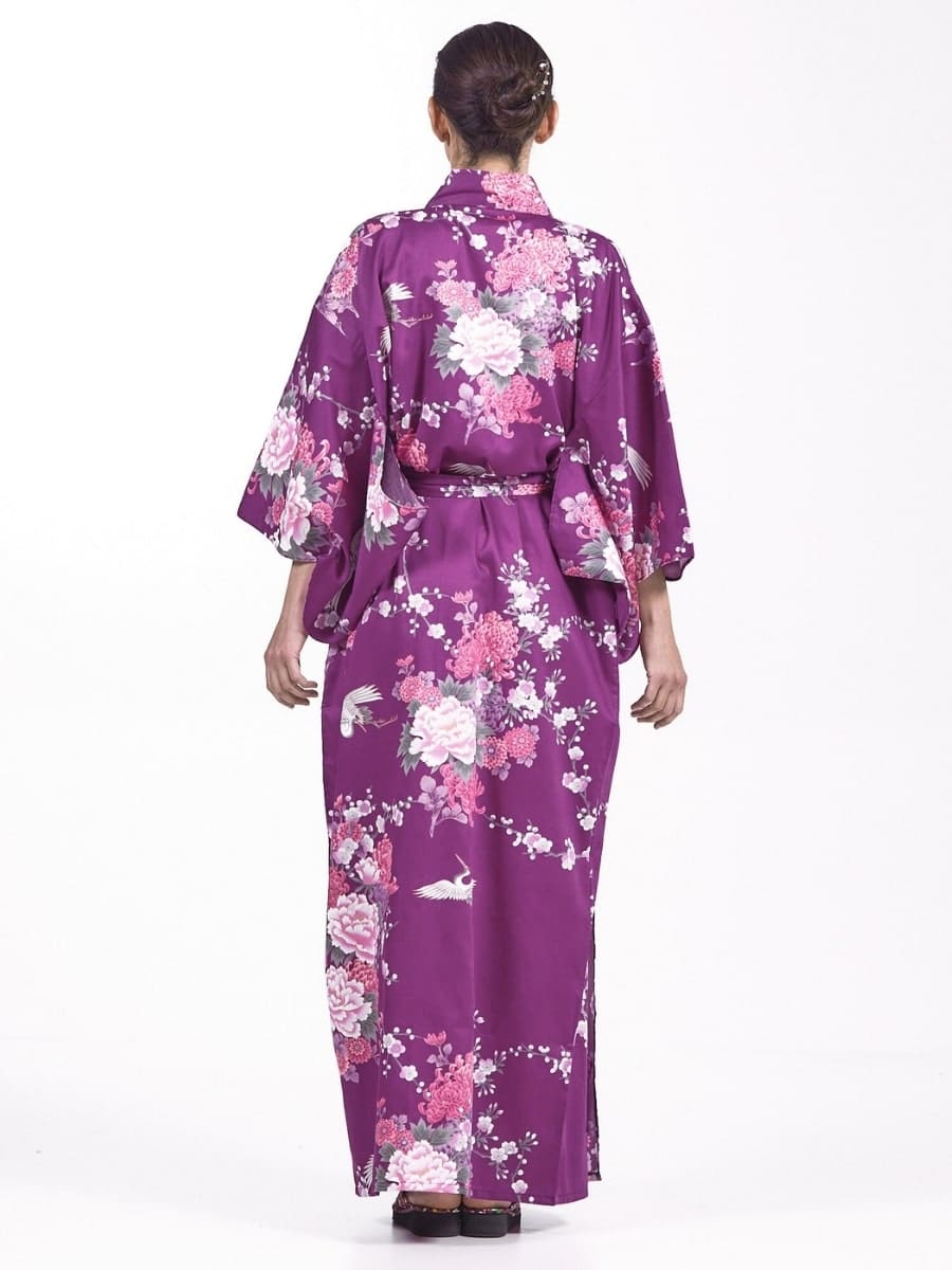 Japansk kimono til kvinder Purple Peony & Crane Én størrelse