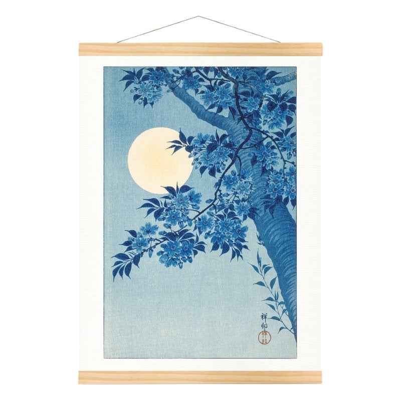 Japansk kirsebærblomst & fuldmåne print A3