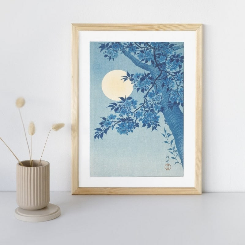 Japansk kirsebærblomst & fuldmåne print A3