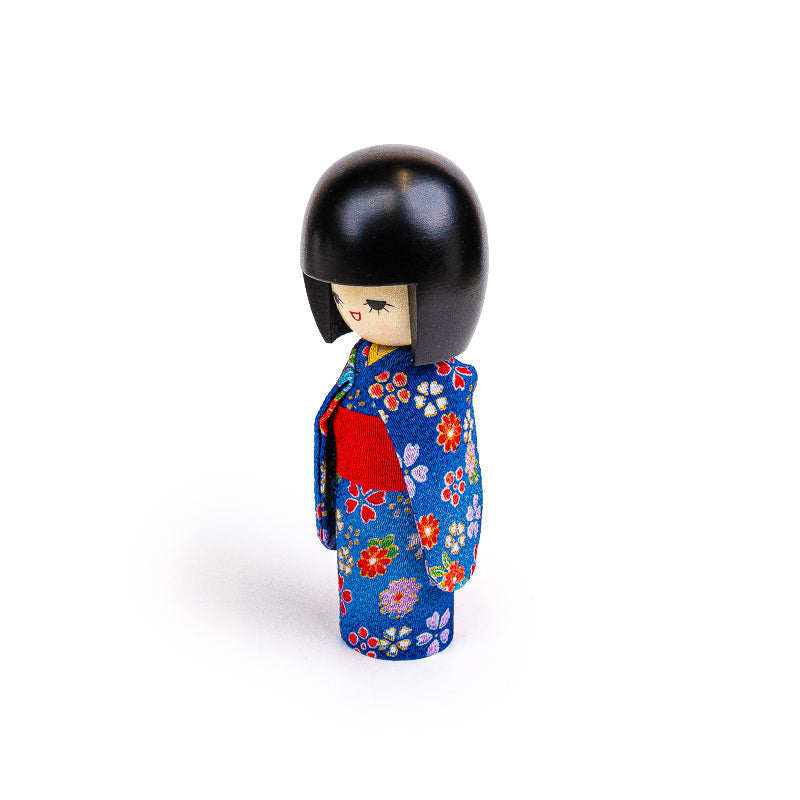 Japansk Kokeshi Dukke - Blå Kimono