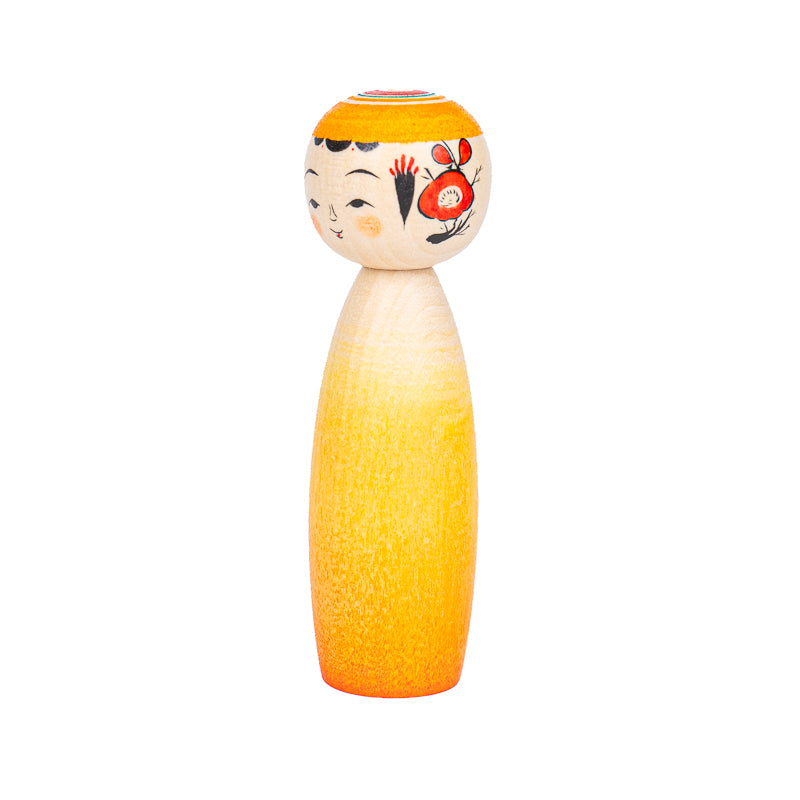 Japansk Kokeshi-dukke - Daidai Farvegradient - 9 cm