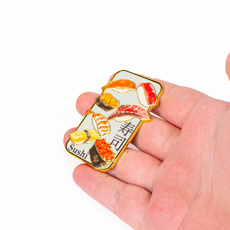 Japansk magnet i metal med sushi-motiv