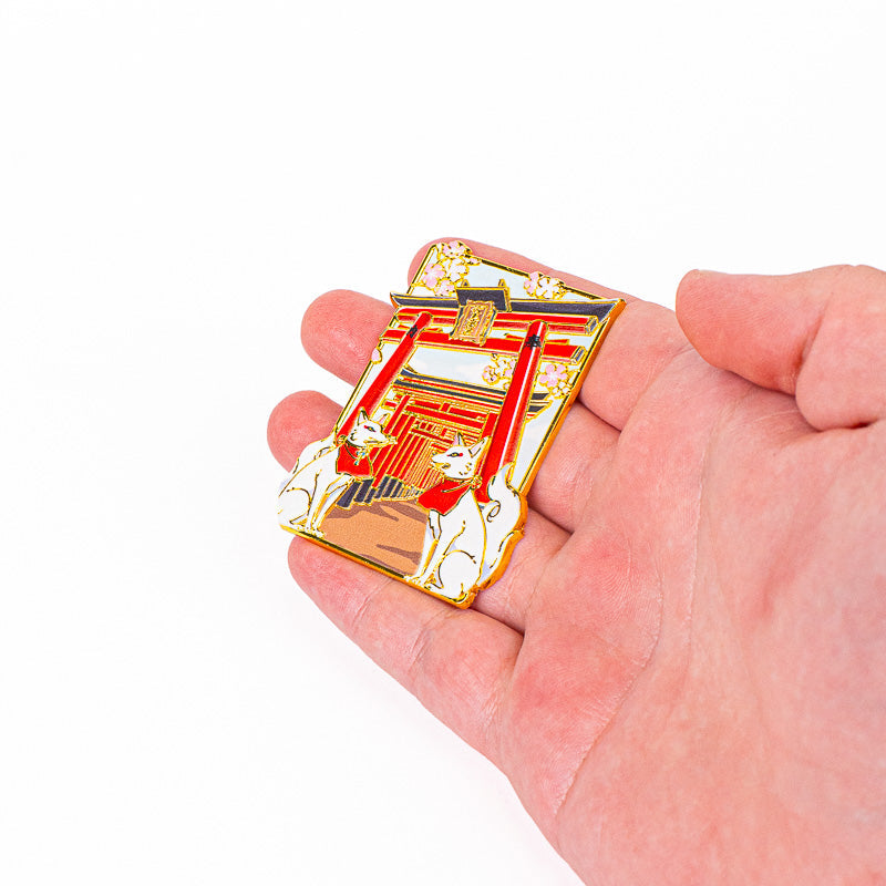 Japansk magnet i metal med Torii og Kitsune