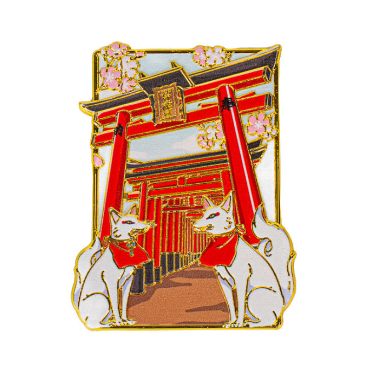 Japansk magnet i metal med Torii og Kitsune