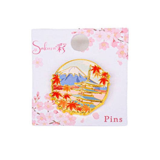 Japansk metal-pin med Momiji tempel og Fuji