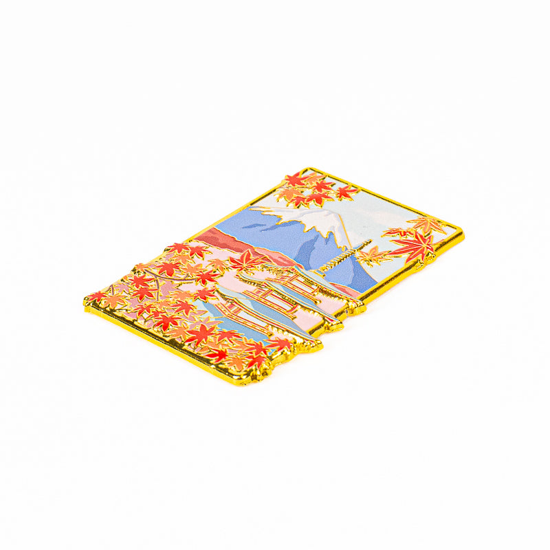 Japansk metalmagnet med Momiji pagode og Fuji-bjerget