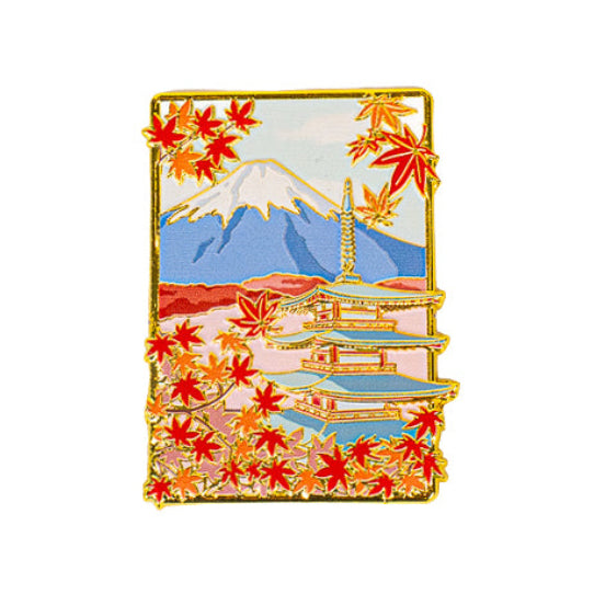 Japansk metalmagnet med Momiji pagode og Fuji-bjerget