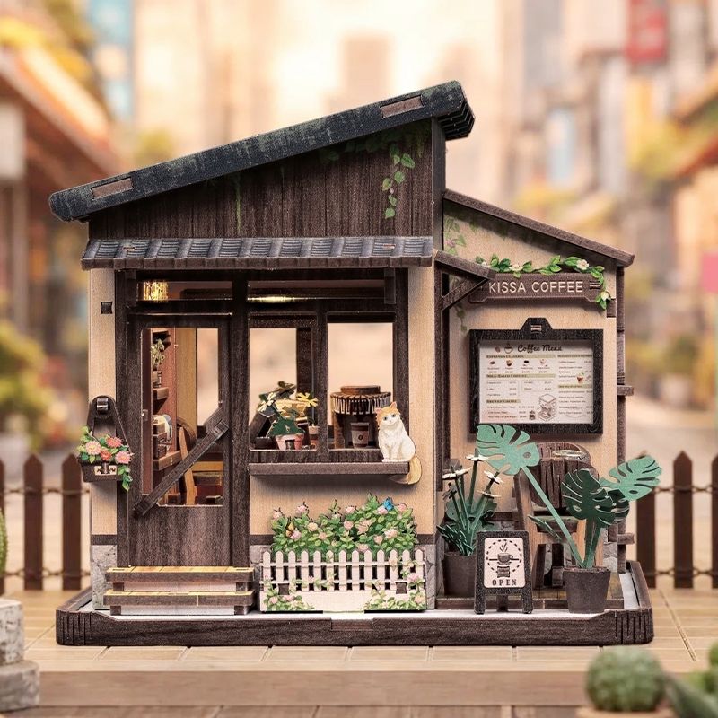 Japansk miniaturehus byggesæt i træ Kissa Coffee