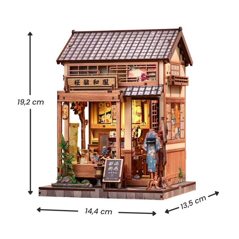 Japansk miniaturehus byggesæt i træ Sakura Kimono Shop