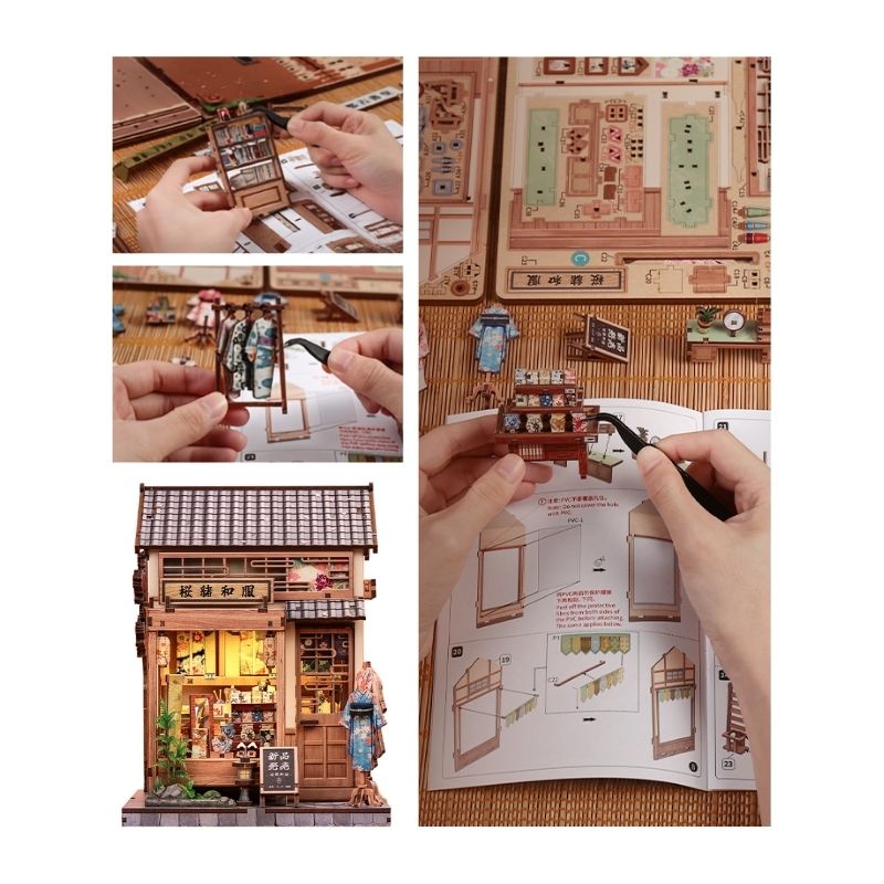 Japansk miniaturehus byggesæt i træ Sakura Kimono Shop