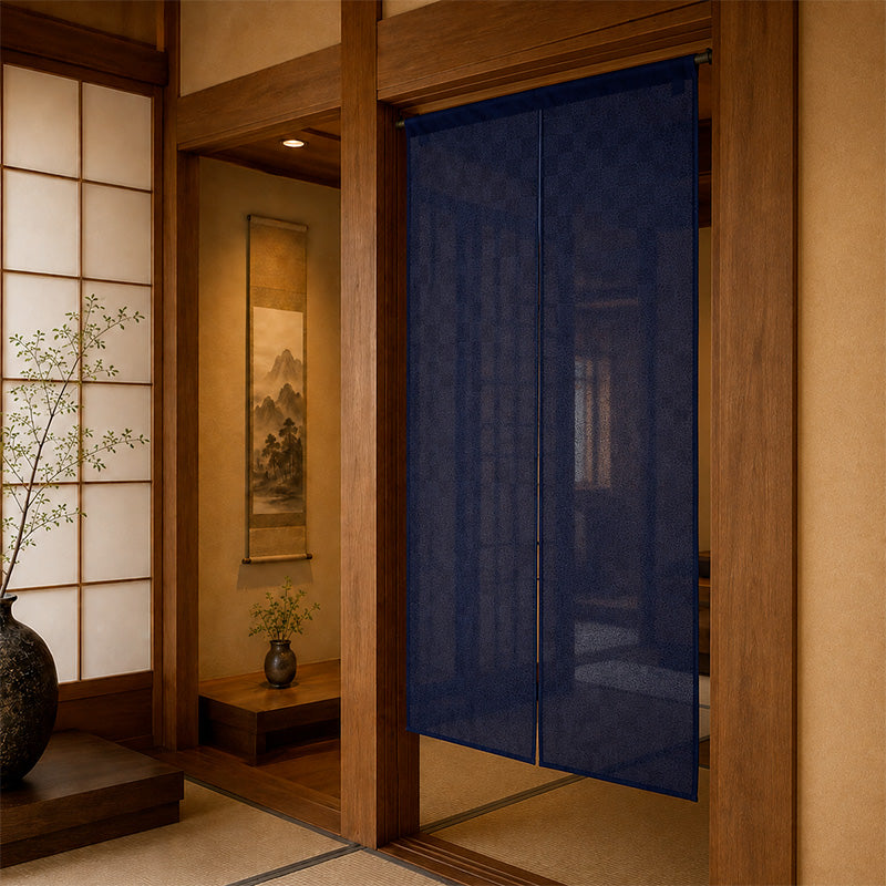Japansk Noren Gardin - Ichimatsu Midnatsblå
