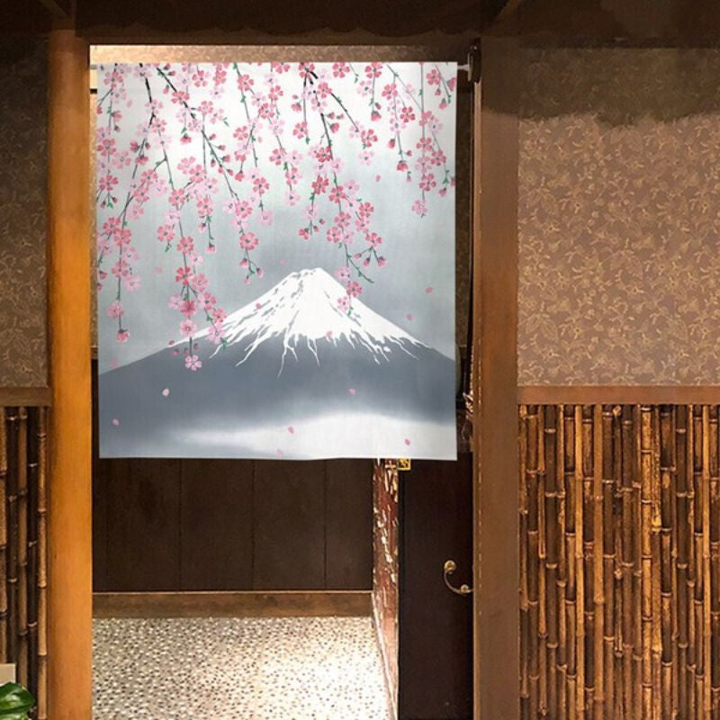 Japansk Noren Kirsebær & Fuji 85 x 90 cm