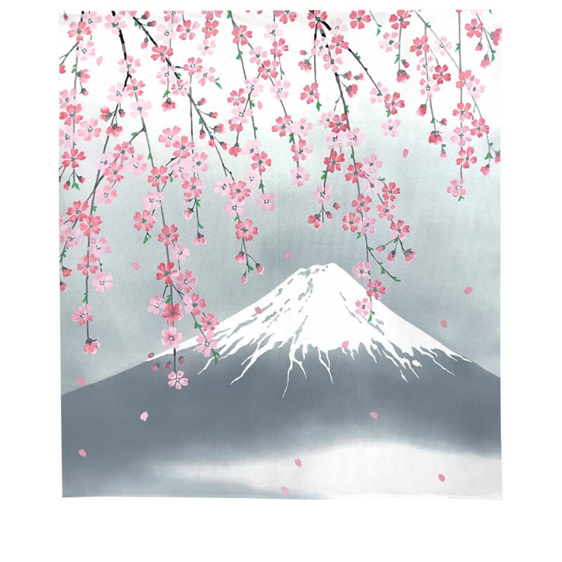 Japansk Noren Kirsebær & Fuji 85 x 90 cm