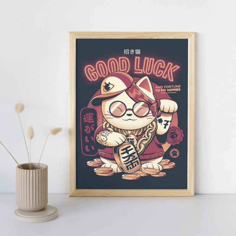 Japansk plakat Maneki Neko A3