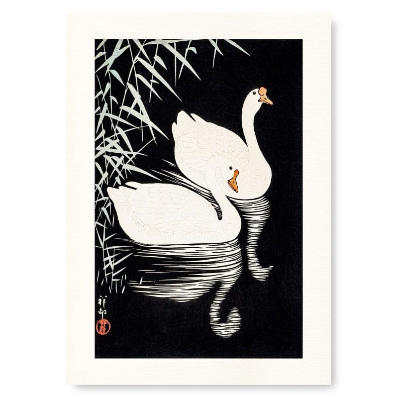 Japansk plakat med hvide gæs A3
