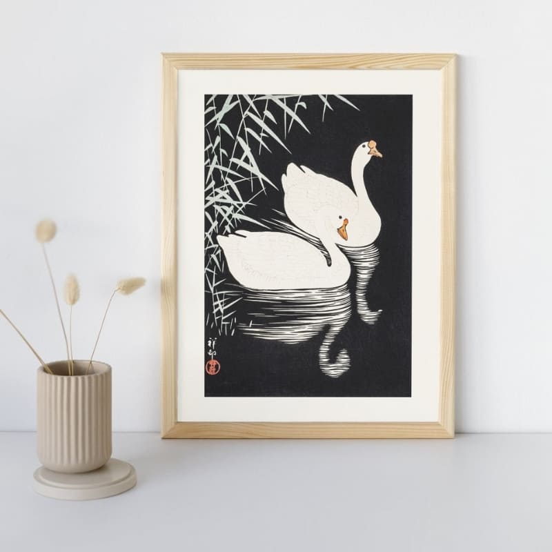 Japansk plakat med hvide gæs A3