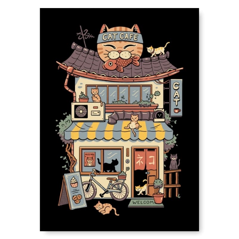 Japansk plakat Neko Café A3