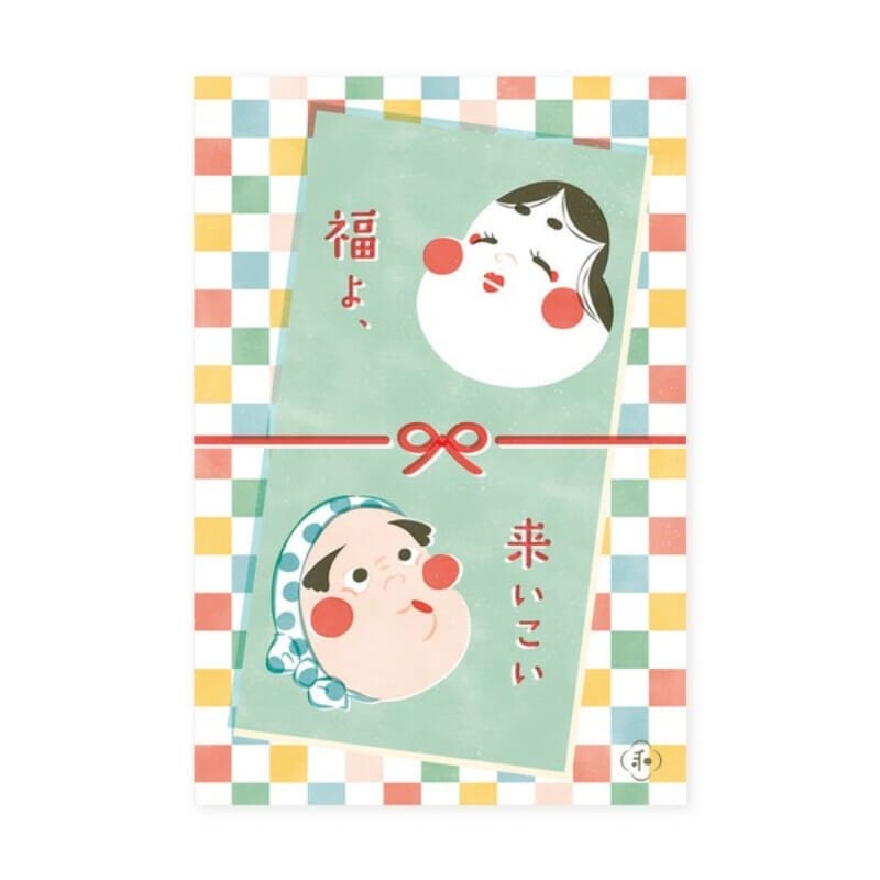 Japansk postkort Otafuku & Hyottoko
