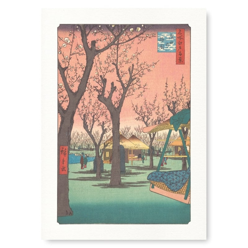 Japansk print Blommetræer i Kamata A3