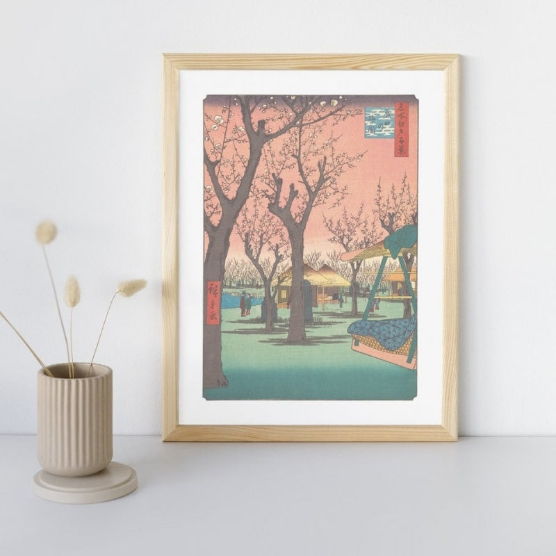 Japansk print Blommetræer i Kamata A3