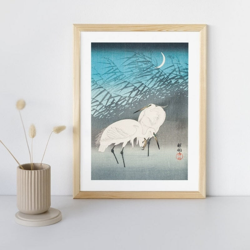 Japansk print Egrets & Reeds A3