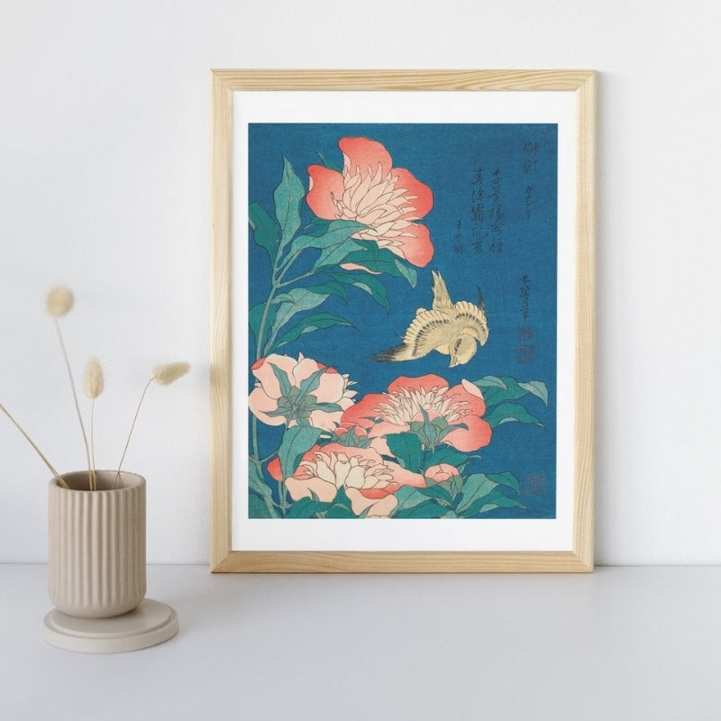 Japansk print Pæoner & Kanariefugl A3
