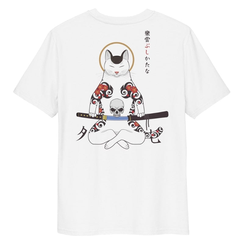 Japansk samurai-kat T-shirt S / Hvid