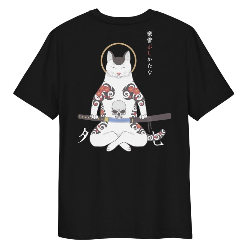Japansk samurai-kat T-shirt S / Sort