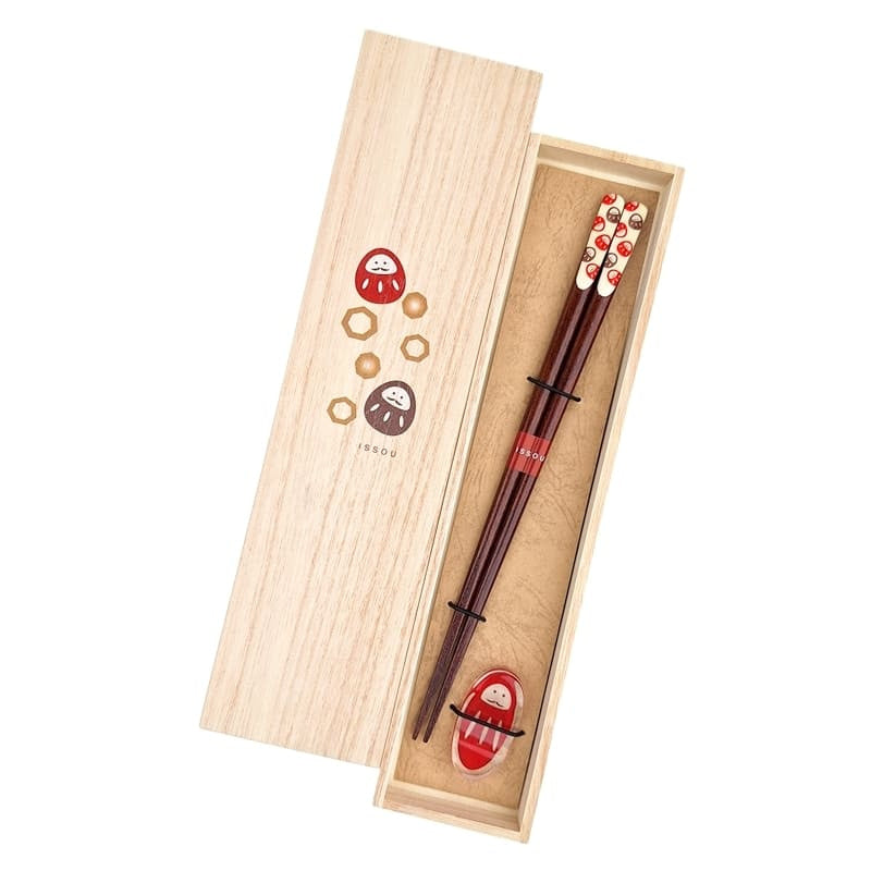 Japansk spisepindesæt med Daruma-motiv