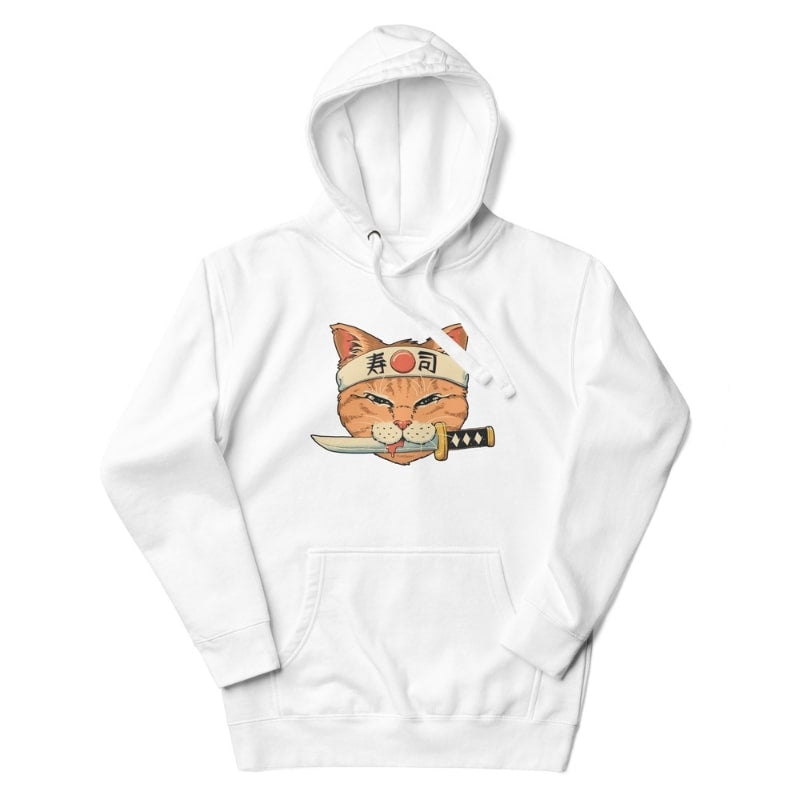 Japansk sweatshirt Neko Sushi Katana S / Hvid