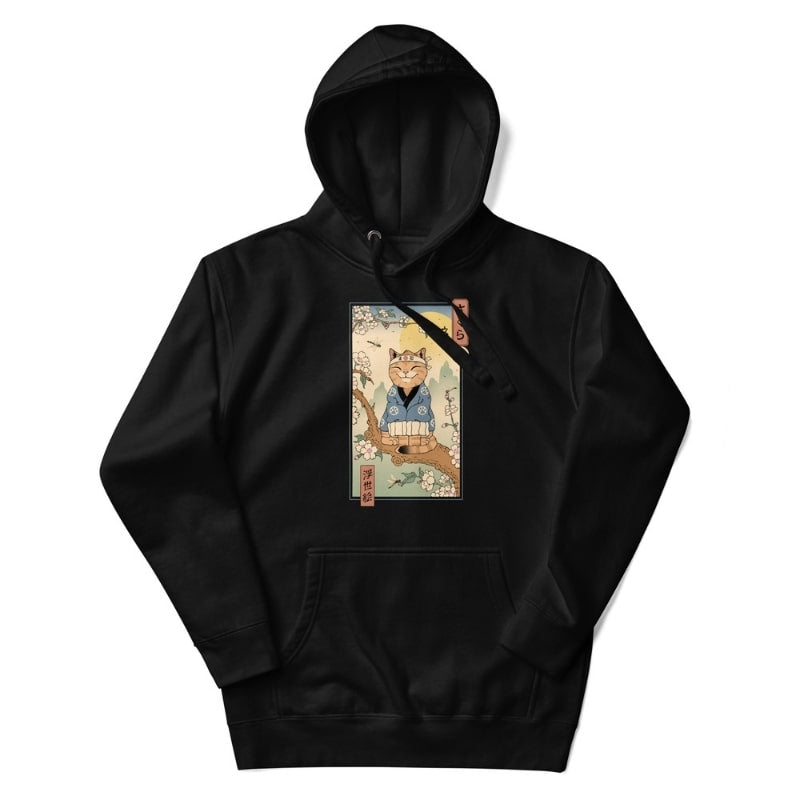 Japansk sweatshirt Ukiyo-e Neko Sakura S / Sort