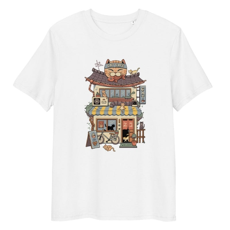 Japansk T-shirt Neko Café S / Hvid