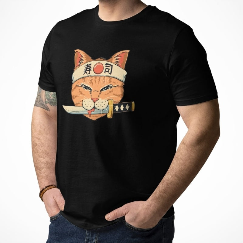 Japansk T-shirt Neko Sushi Katana